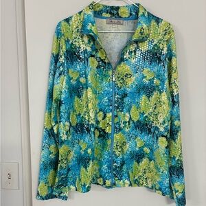 Birch Hill Aqua & Lime Floral Zip-Front Women's Top